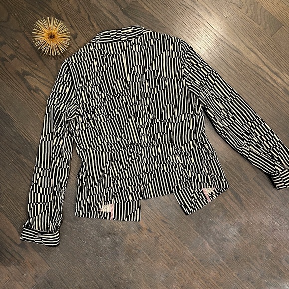 Max Mara Black Cream Striped Cotton Blazer Size 8 - Picture 7 of 8